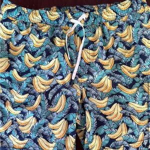 Yellow and Blue Banana Print Board Shorts